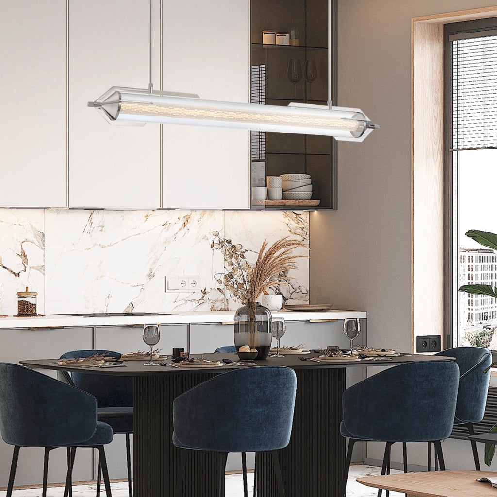 Lampada sospesa Espada cromata 122cm LED 38W Quintiesse
