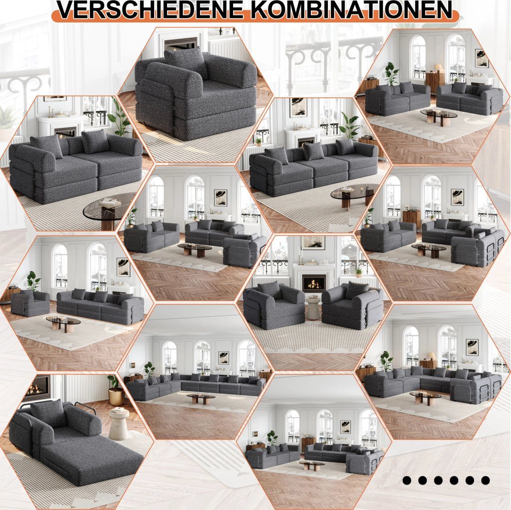 Divano letto singolo 2 in 1 in ciniglia grigio con vano nel bracciolo