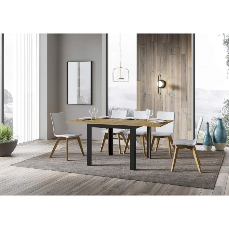Tavolo apribile 90x90/180 cm Linea Libra telaio Antracite - Quercia Natura
