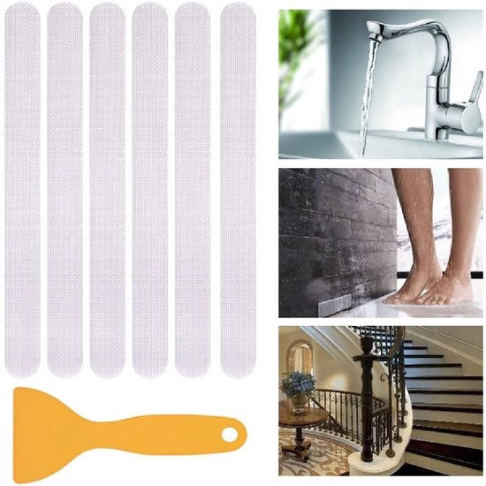 Adesivi Antiscivolo - 6 pezzi - Translucidi - Antiscivolo per vasca da bagno/doccia - Igiene - 20 cm di lunghezza - 2 cm di larghezza - Matrice Antiscivolo