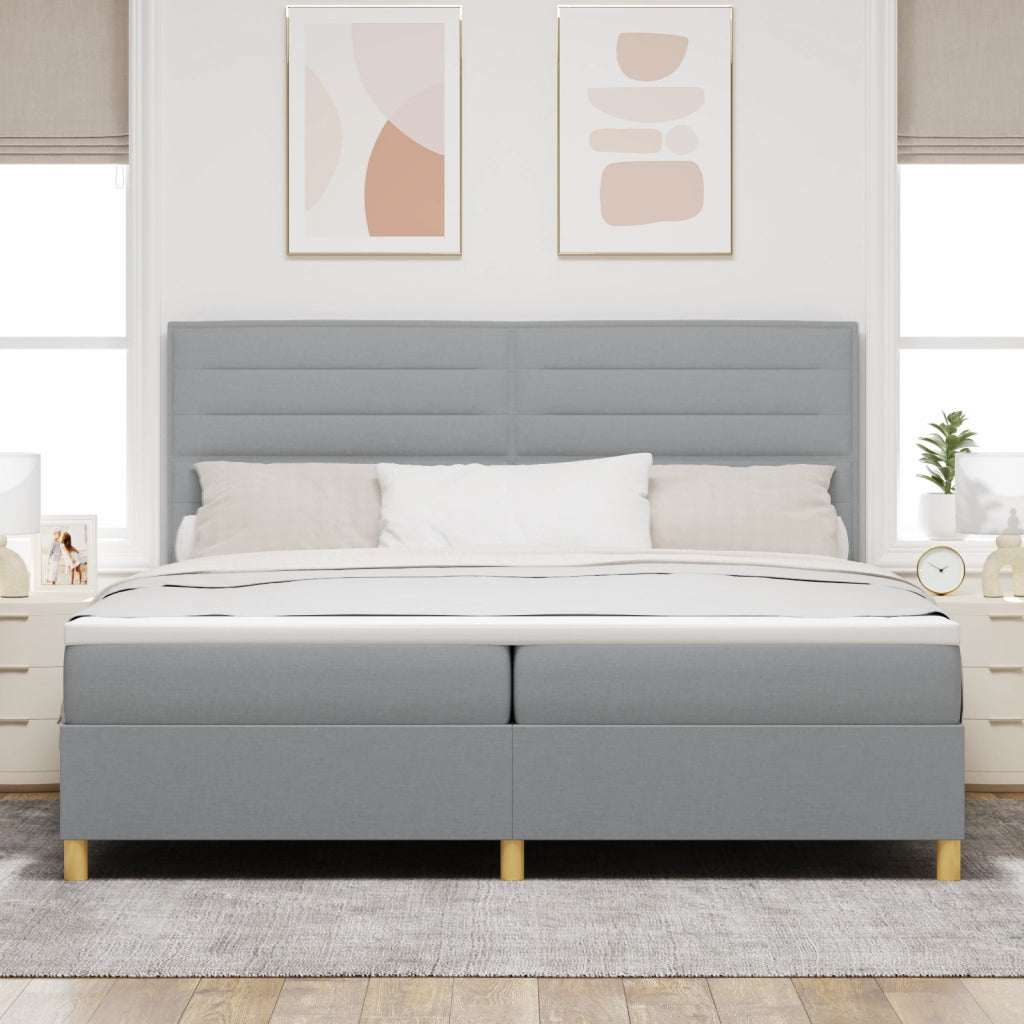 Letto con box spring e materasso con luce LED grigio chiaro 200x200 cm in tessuto