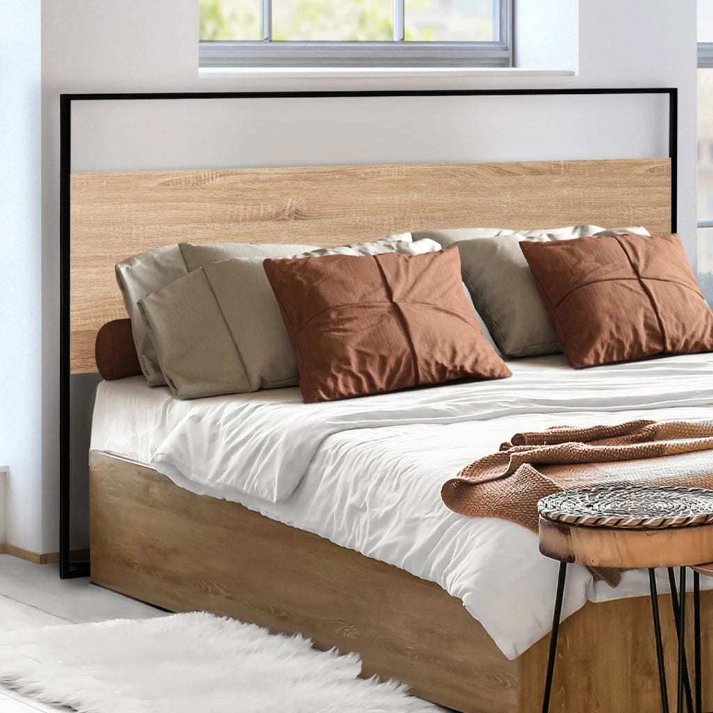 IDMarket - Testata DETROIT 145 cm in legno industriale e metallo nero con fissaggio a parete