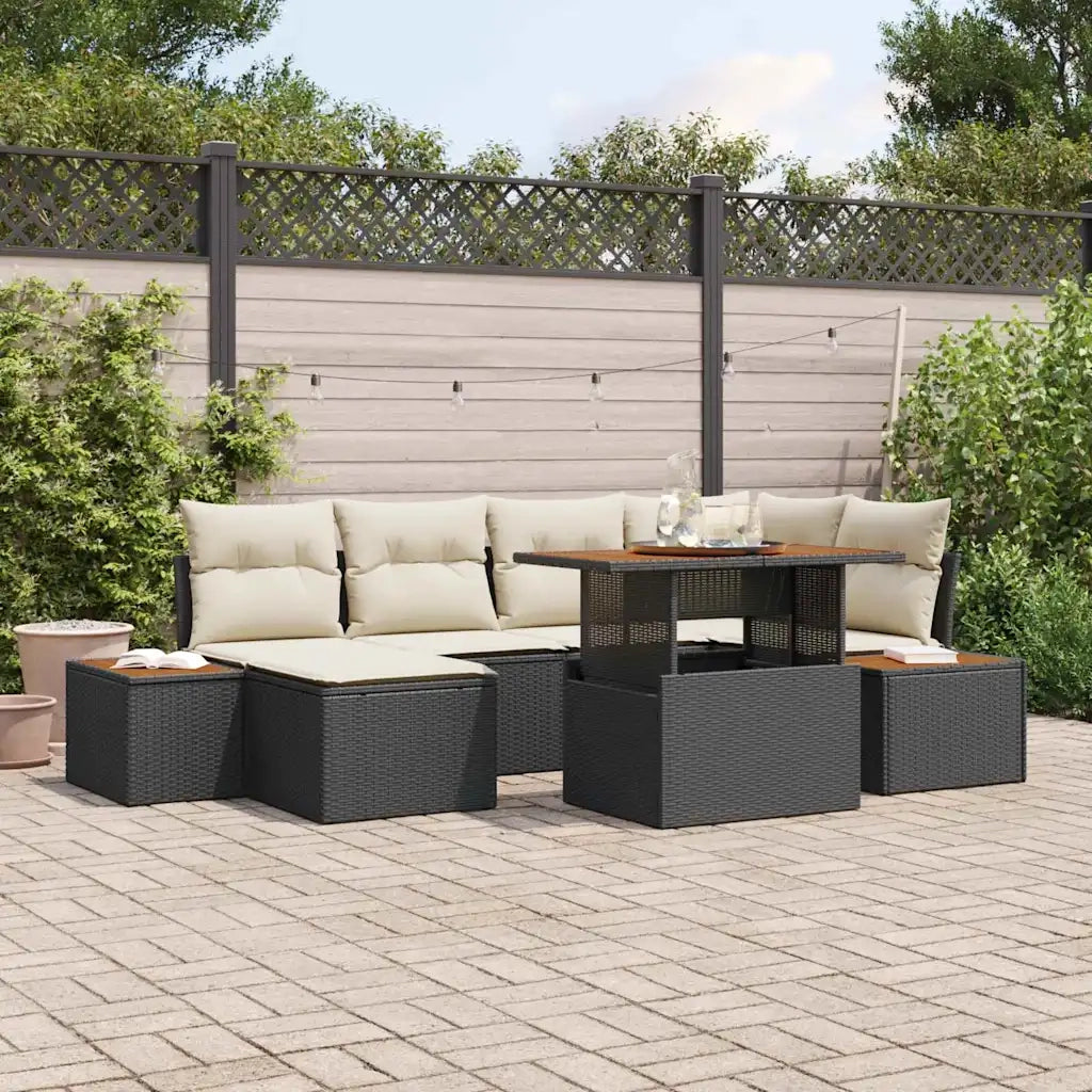 Set da Pranzo per Giardino con cuscino 7 pcs Nero e Beige 3350084
