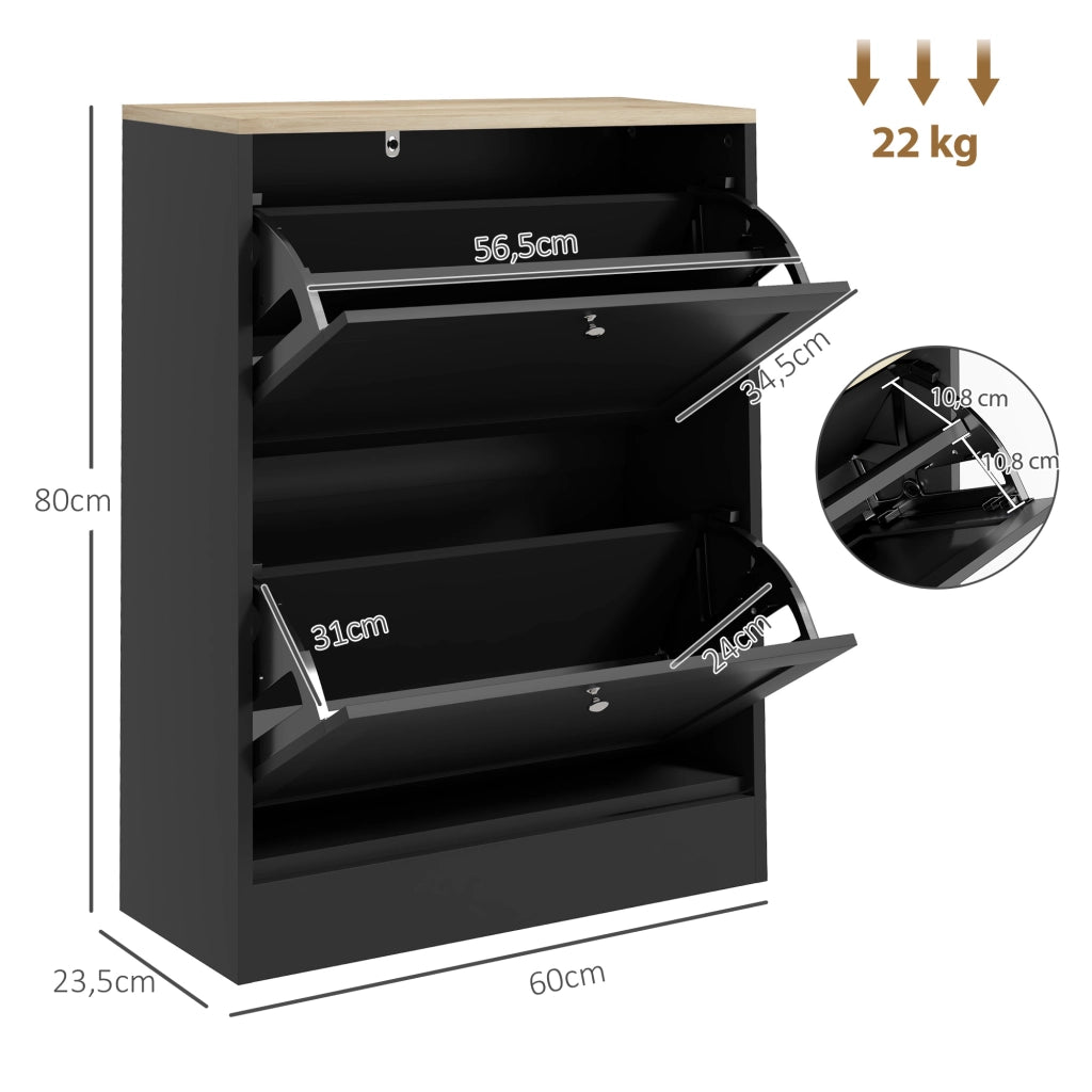 Scarpiera con 2 Cassetti e Ripiani Regolabili ¨C Xylo ¨C 60x23.5x80 cm, Nero