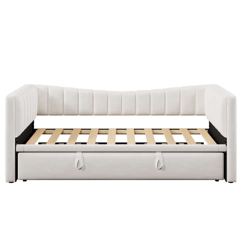 Divano letto 215x196.5x75 cm con letto estraibile; facile da pulire; velluto; bianco