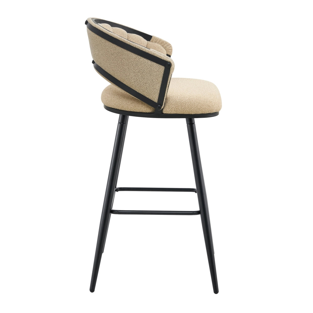 Set 4 Sgabelli da Bar in Velluto Beige ¨C MINIMAL ¨C Gambe in Ferro Nero, Stile Moderno