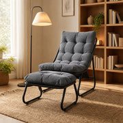 Poltrona da giardino con ottomano in steel grigio con cuscino imbottito per interni e esterni