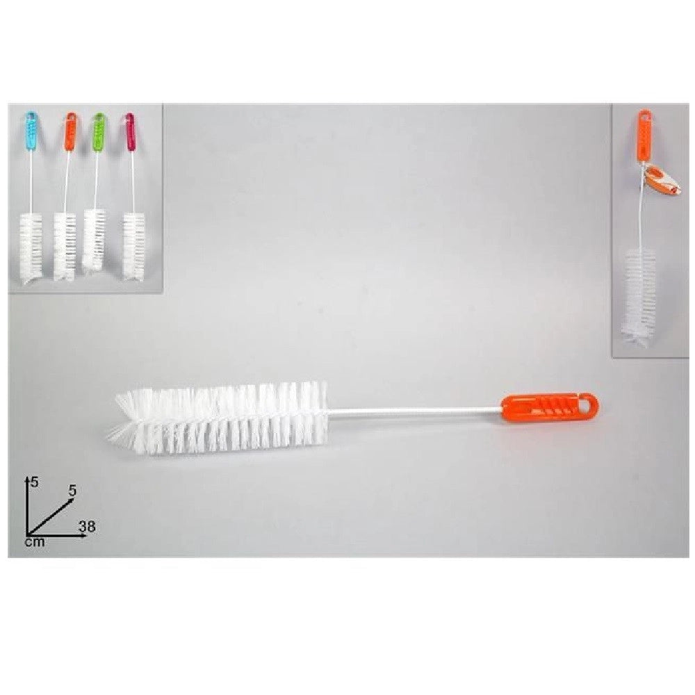 Trade Shop - Set 2 Pezzi Spazzole Per Lavabottiglie 38x5x5cm Stelo Fibre Sintetiche 4 Colori -