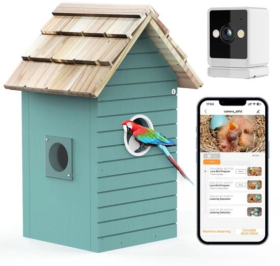 Casa per Uccelli Intelligente, casetta per uccelli con camera - riconoscimento automatico di specie, foto HD 1080P, connessione Wi-Fi 2.4G per interni, obiettivo 1,5 pollici