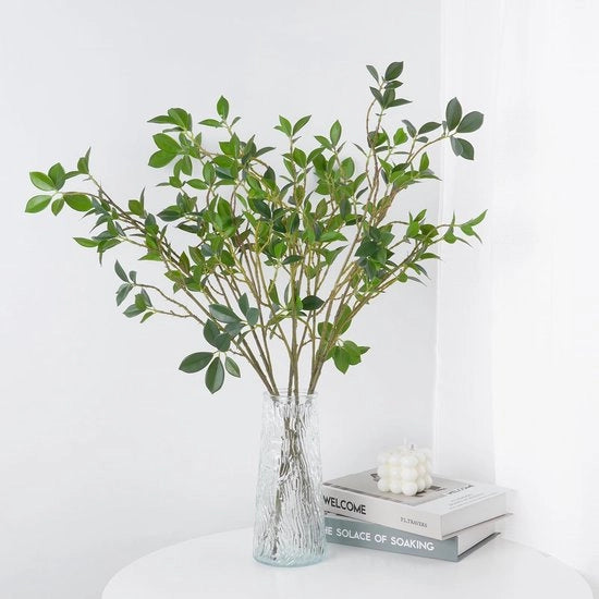 6 pezzi di steli di Ficus imitazione di piante artificiali con steli realistici decorativi con foglie di eucalipto per decorazione di casa, vaso, ufficio, matrimonio.