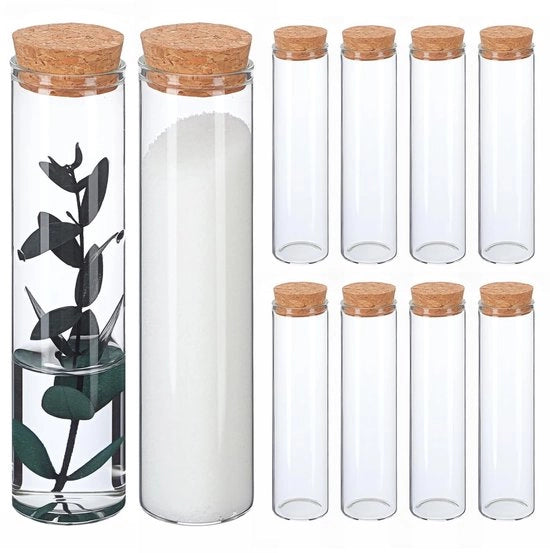 Prova con Bicchiere 3 x 12 cm - Bicchiere di prova con stopper - Vetro di borosilicato - Chiusura ermetica - Adatto per laboratorio/scolastico - Ideale per erbe e campioni - Bicchiere di prova