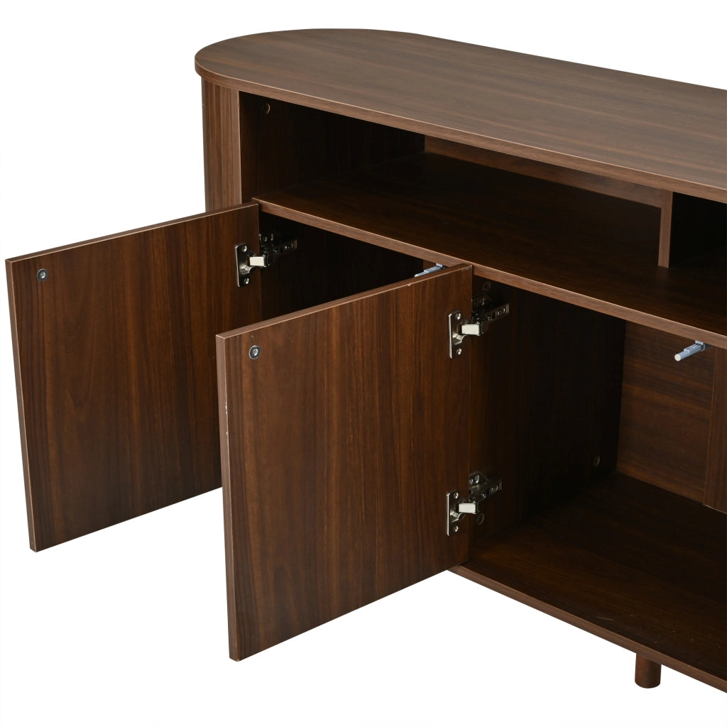 CREDENZA 160x40x78,5 cm con 3 ante ondulate, ripiani aperti, finitura noce