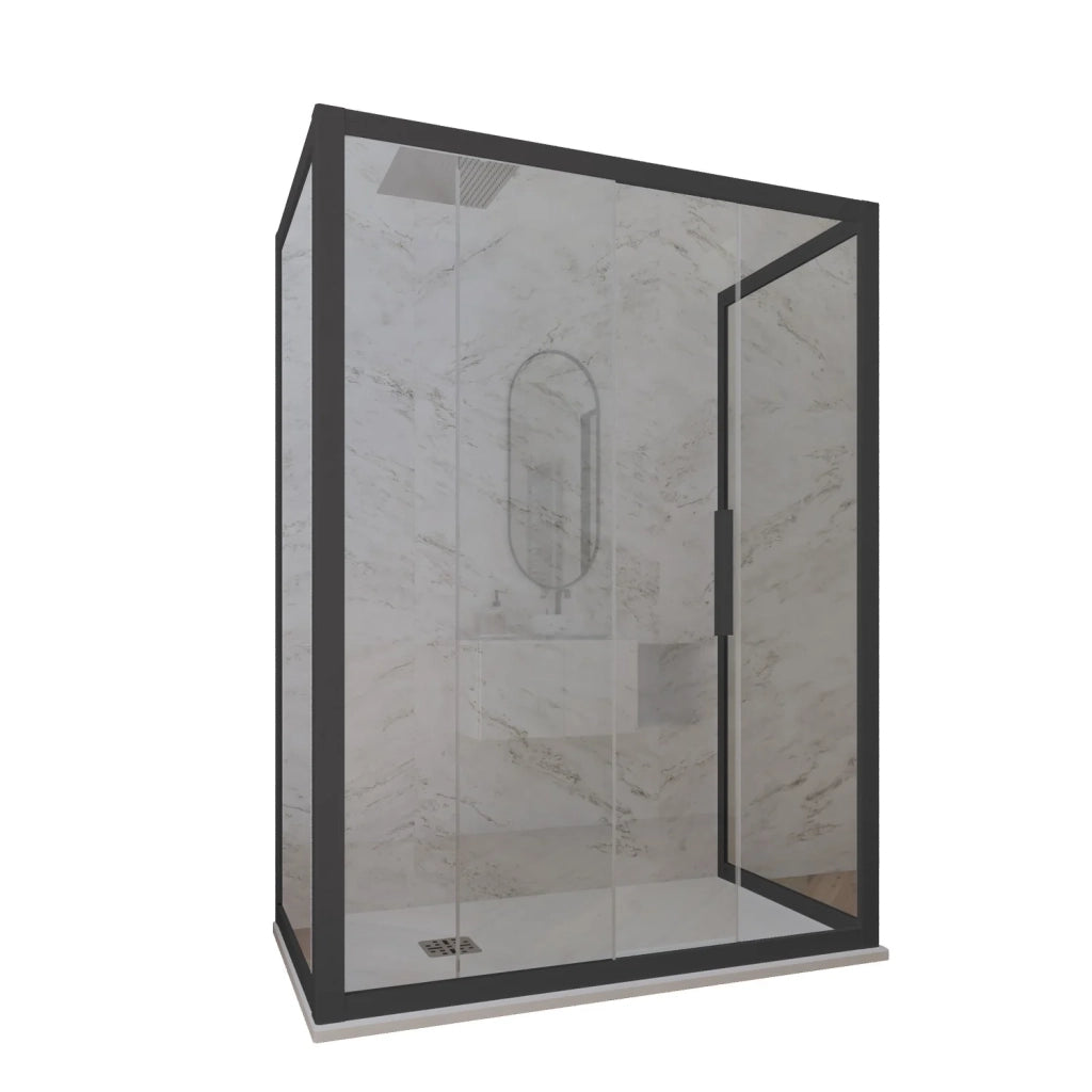 Box doccia 3 lati 90x150x90 CM H 200 Vetro Trasparente Profilo Antracite mod. Deco Trio