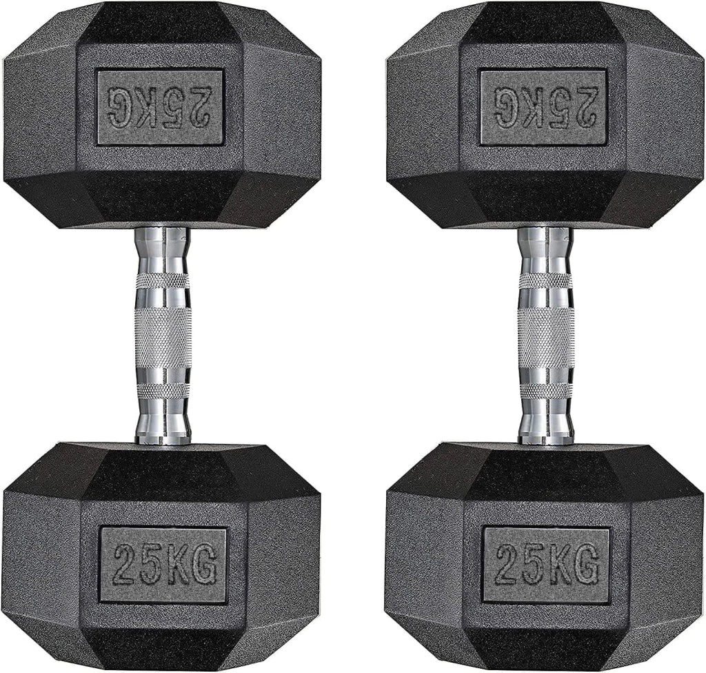 Set di manubri esagonali, set da 2 pezzi, 10-25 kg, rivestimento antiscivolo, pesi in ghisa, per uomo e donna (2 x 25 kg- nero)