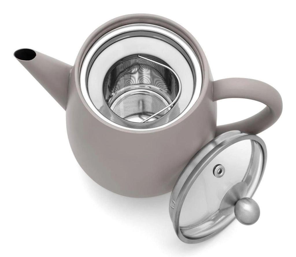 Bredemeijer 111016 Duet Eva Teiera singola 1100 ml Acciaio Inox 304 Doppia Parete con Filtro Beccuccio Antigoccia Maniglia Ergonomica colore Grigio Beton