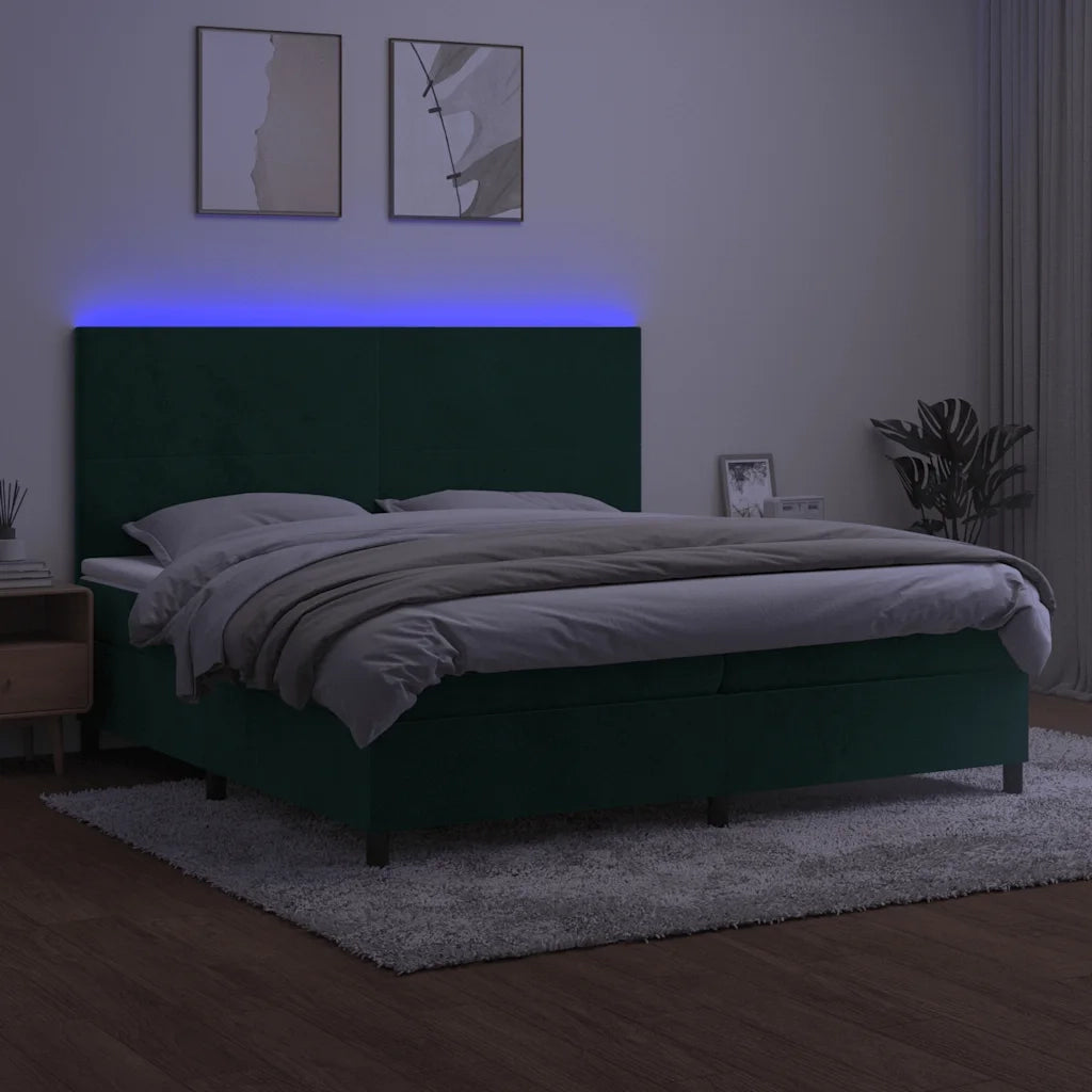 Letto a Molle con Materasso e LED Verde Scuro 200x200cm Velluto cod mxl 63176