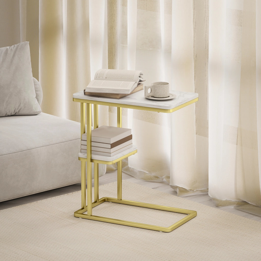 Tavolino da caff¨¨ ¨C zephmum ¨C 50x30x57.5 cm bianco effetto marmo