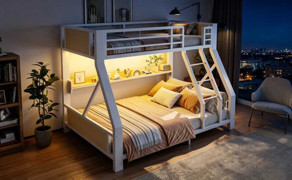 letto a castello metallo e legno bianco 145 x 204 cm