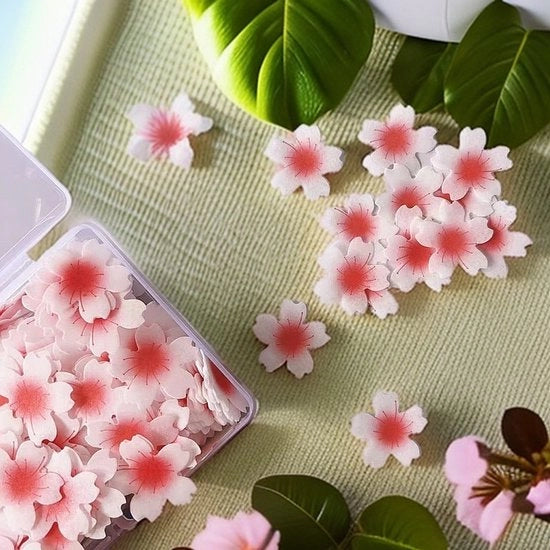 100 pezzi/cassa decorazioni floreali mangerecce per cupcake, decorazioni adesive di carta da zucchero per torte e cupcake, adatte per matrimoni, feste di compleanno, cupcake, glassa e decorazioni