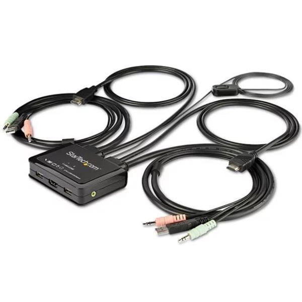 Startech.com switch kvm hdmi a 2 porte 4k 60hz - switch kvm compatto a doppia porta uhd/ultra hd usb con cavi da 4 piedi integrati e audio - alimentazione tramite bus e commutazione remota - macbook thinkpad - SV211HDUA4K