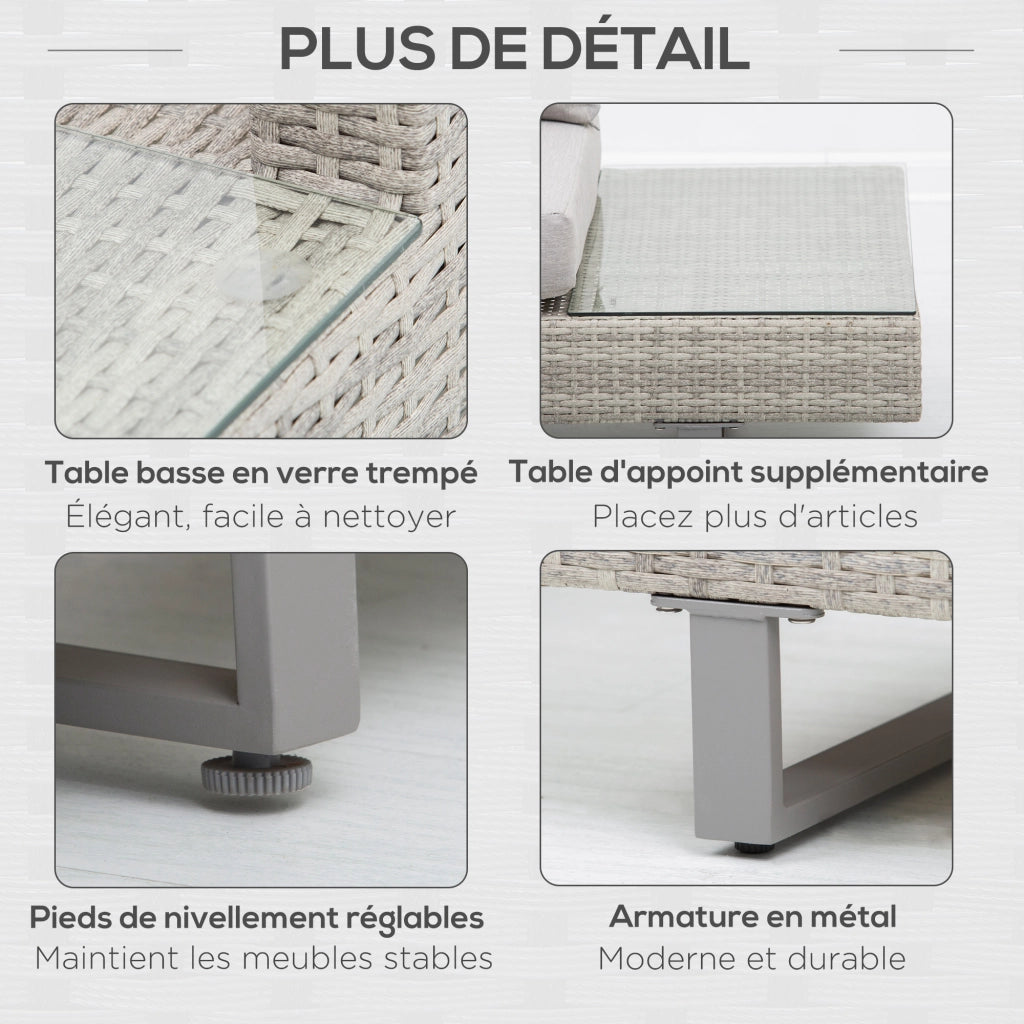 Divano da giardino angolare 5 posti con tavolino ¨C zephmum ¨C grigio, polyrattan, tessuto