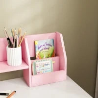 Scrivania per bambini con sedia ergonomica con piano scorrevole, cassetto, nicchie e mensole aperte 90 x 45 x 90 cm rosa