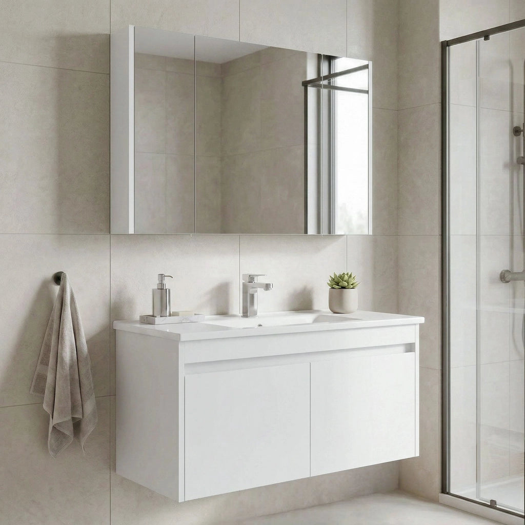 Set mobile lavabo con specchio (2 pezzi) "Arno 100" - 100 x 45 x 52 cm - Bianco