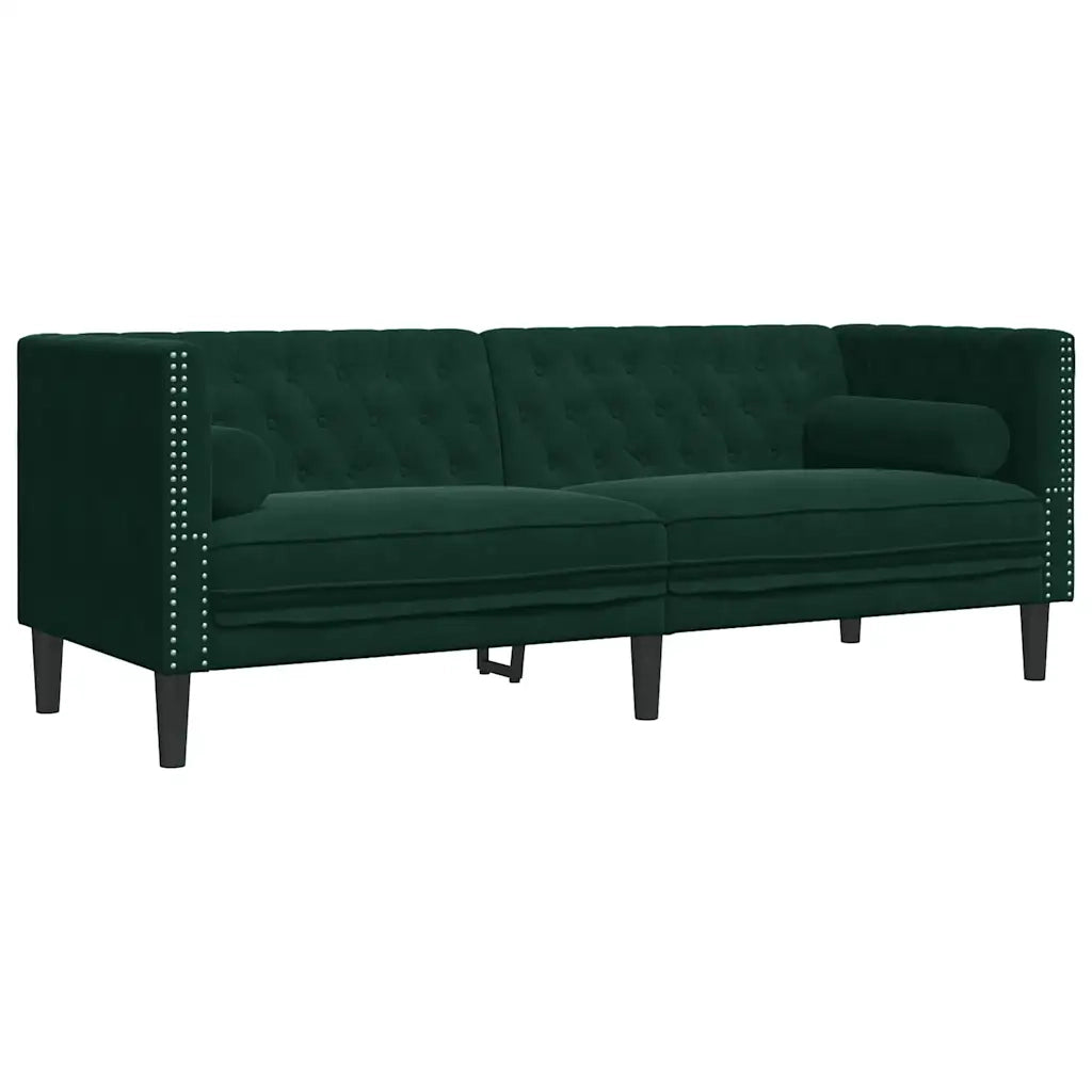 Divano Chesterfield con Rinforzi 3 Posti Verde Scuro in Velluto 372695