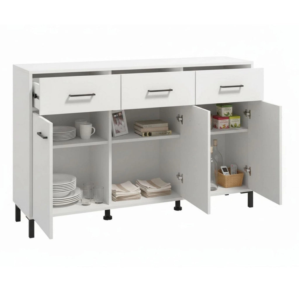 Madia Laerru, Credenza 3 Ripiani, 138x40x90h cm Bianco