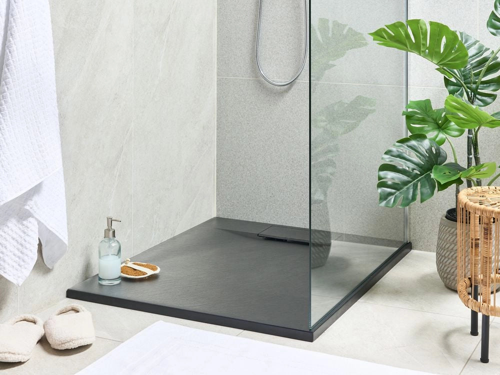 Piatto doccia con scarico nero SMC 80 x 100 x 3 cm effetto pietra naturale minimalista