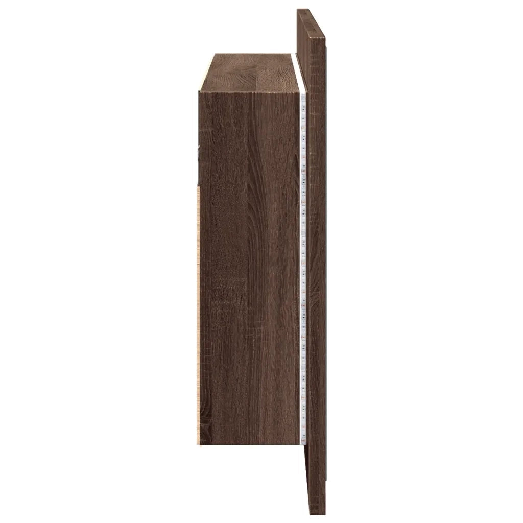 Armadietto Specchio con LED Rovere Marrone 80x12x45cm Acrilico 834953