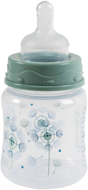 Biberon Poupy per neonati da 150 ml con collo largo e tettarella in silicone.