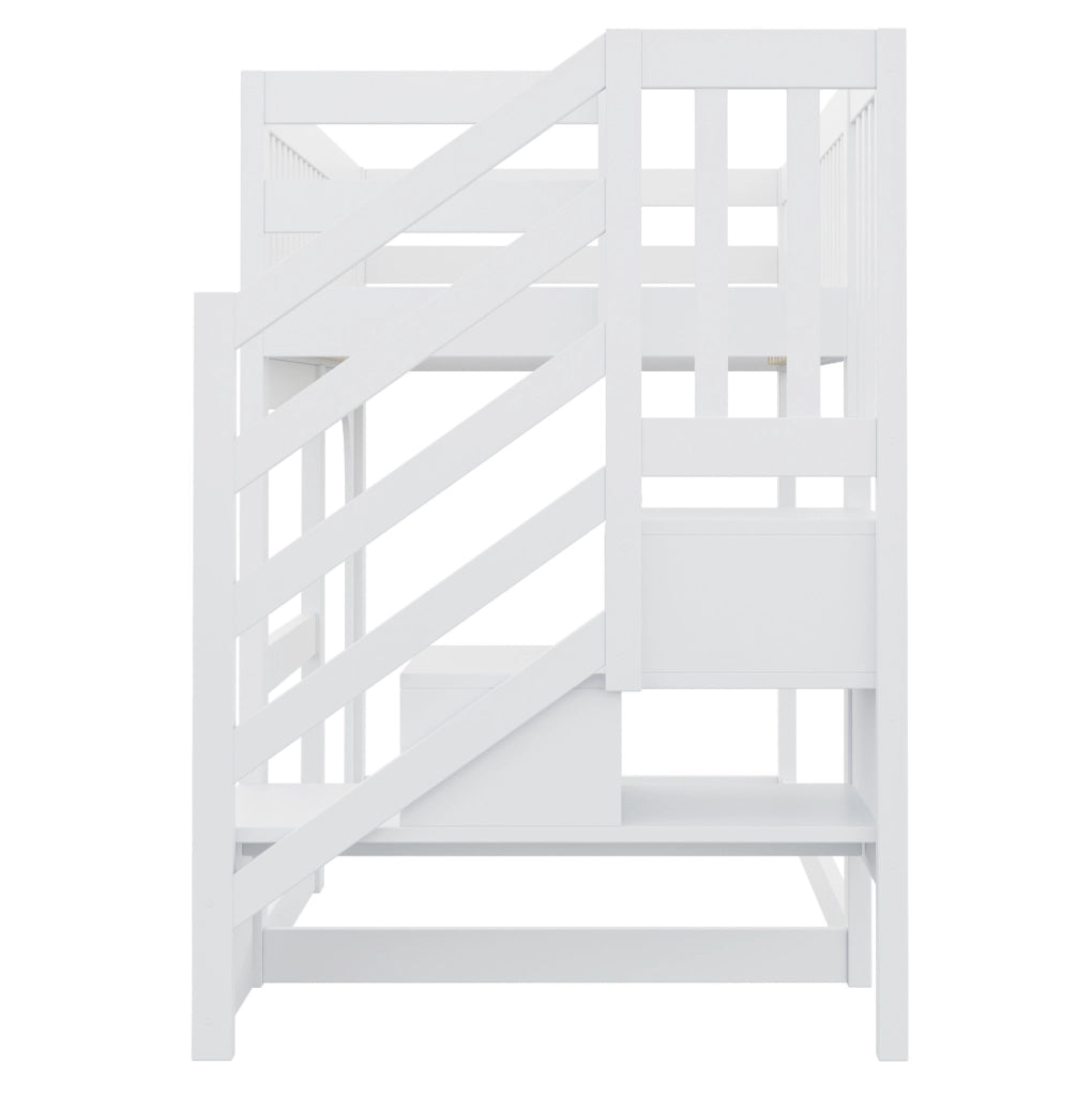 Letto a soppalco multifunzione per bambini 90 x 200 cm con scala contenitore e LED; bianco