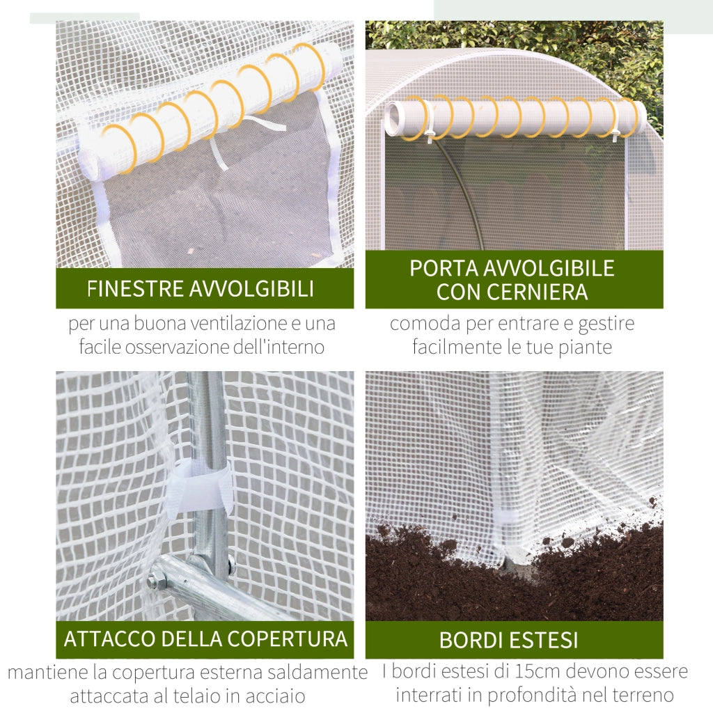 EasyComfort Serra da Giardino a Tunnel 5x2x2m con Struttura in Acciaio e Telo in Polietilene Bianco