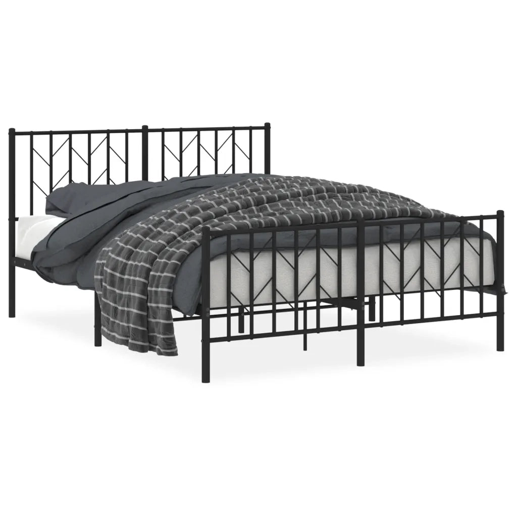 Letto matrimoniale | Letto per adulti | Giroletto con Testiera e Pediera Metallo Nero 135x190 cm