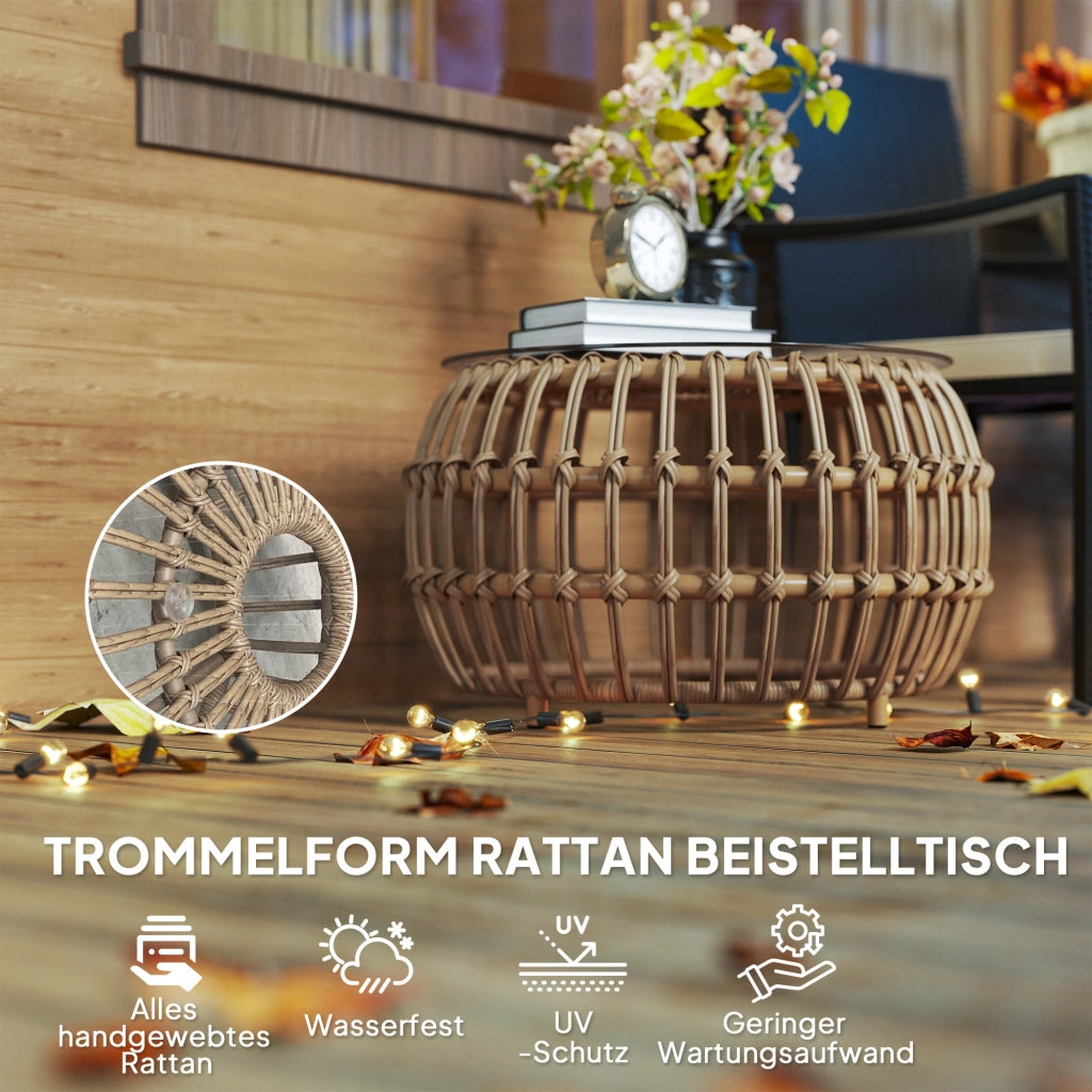 Tavolino da caff¨¨ ¨C zephmum ¨C Polyrattan marrone con piano in vetro ?66/42 cm
