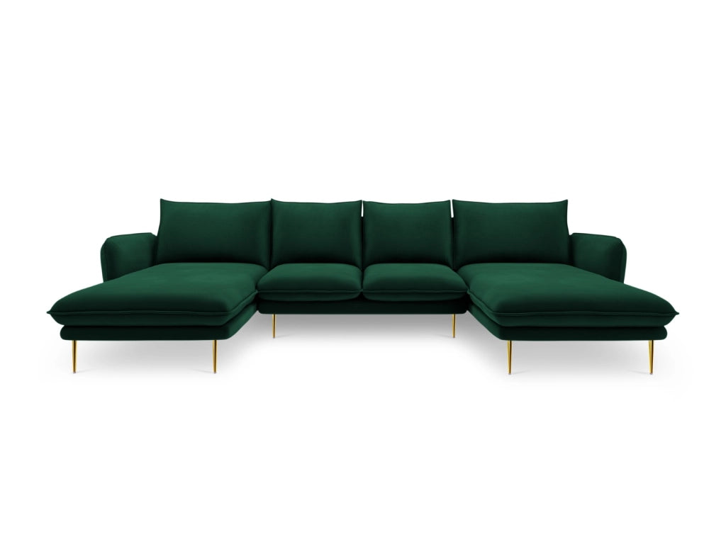 Cosmopolitan Design - Divano panoramico "Vienna" 6 posti in velluto verde bottiglia 