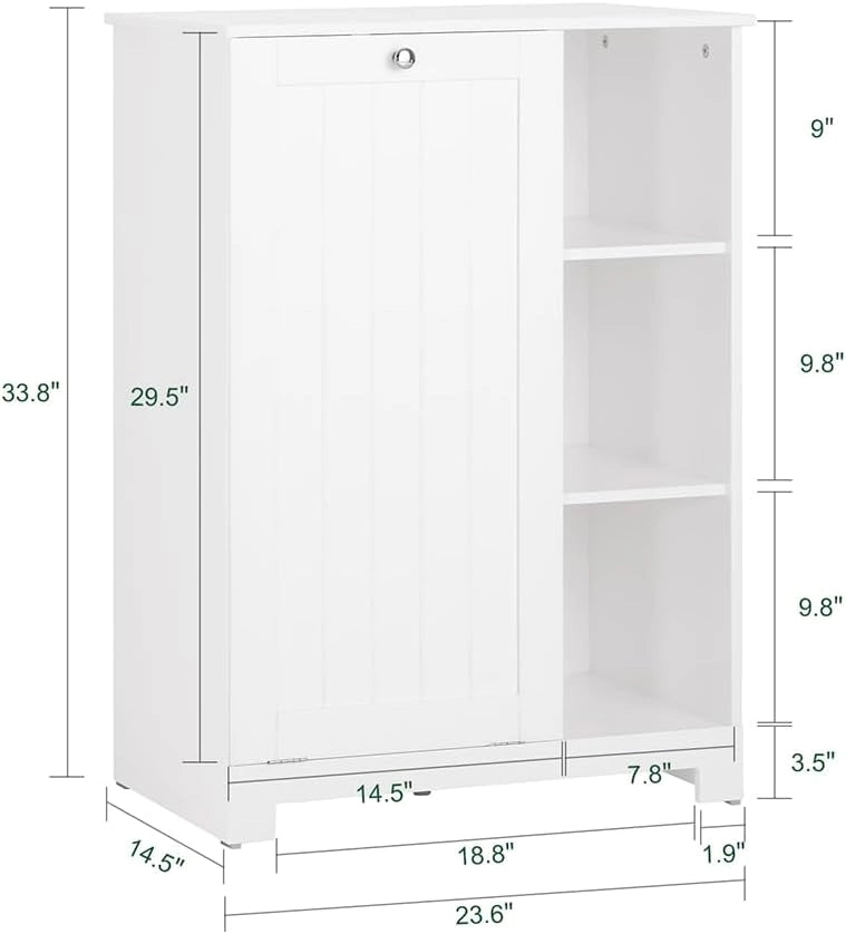 Mobiletto da Bagno con Sacco per Biancheria – Mobile con Cesto a Ribalta e 3 Ripiani – Mobile Salvaspazio, Arredo Bagno in Legno per Spazi Ridotti, Bianco, 60x86x37cm, BZR105-W