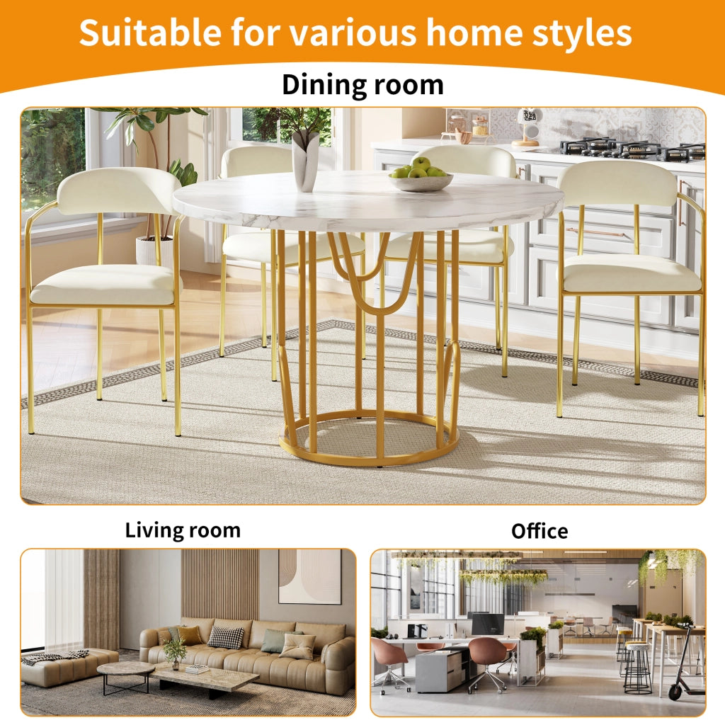 Tavolo da pranzo rotondo con base regolabile - per soggiorno - MDF e metallo - 80×80×76 cm - oro