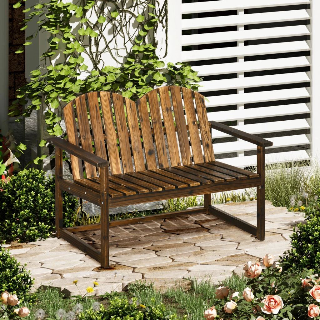 Panca Da Giardino 2 Posti In Legno Marrone 114 X 63 X 86 Cm Con Schienale E Braccioli