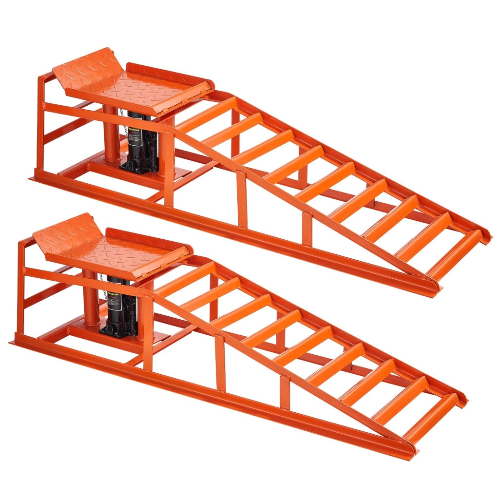 2 Pezzi Rampe Idrauliche per Auto CR02 in Acciaio al Carbonio, Altezza Regolabile 27-36 cm, Carico 1 T per Rampa, per Garage e Manutenzione Fai da Te