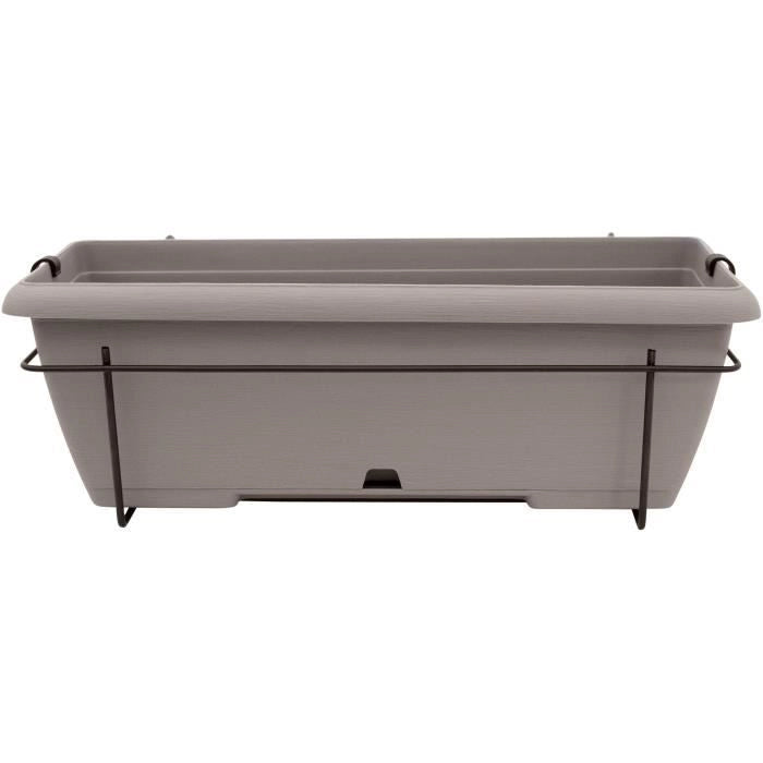 Kit fioriera con supporto in metallo e vassoio integrato - GARDEN ID Teramo - Tortora 50 cm - Effetto pietra - Riciclato/riciclabile