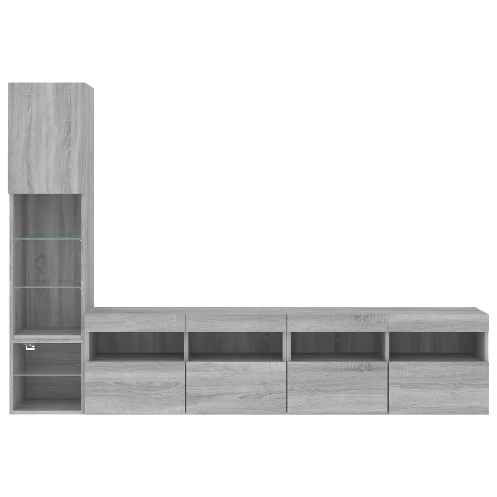 vidaXL Mobili TV a Muro con LED 4pz Grigio Sonoma in Legno Multistrato