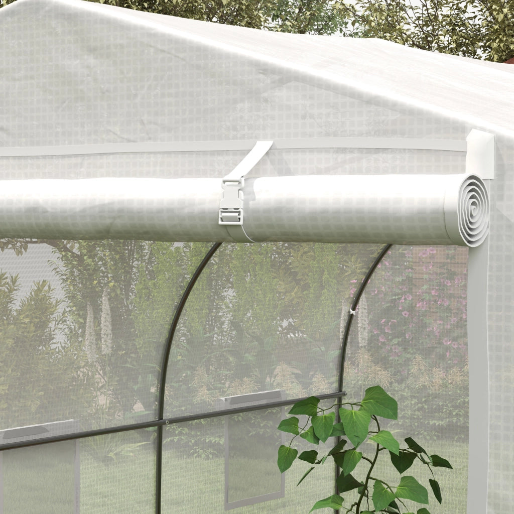 Serra da Giardino a Tunnel con 6 Finestre e Porta a Rullo ¨C zephmum ¨C Bianco, Acciaio e PE, 3.5x3x2 m