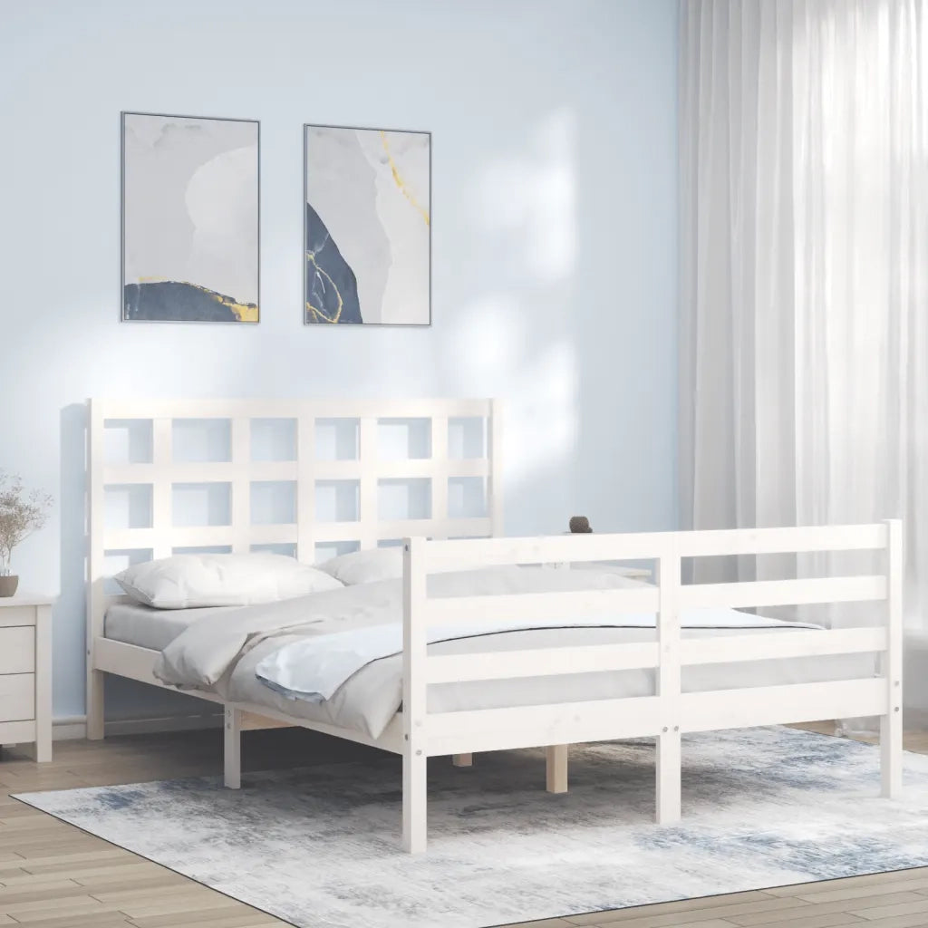Giroletto con Testiera-Struttura Letto con testiera Bianco 120x200 cm in Legno Massello 485251