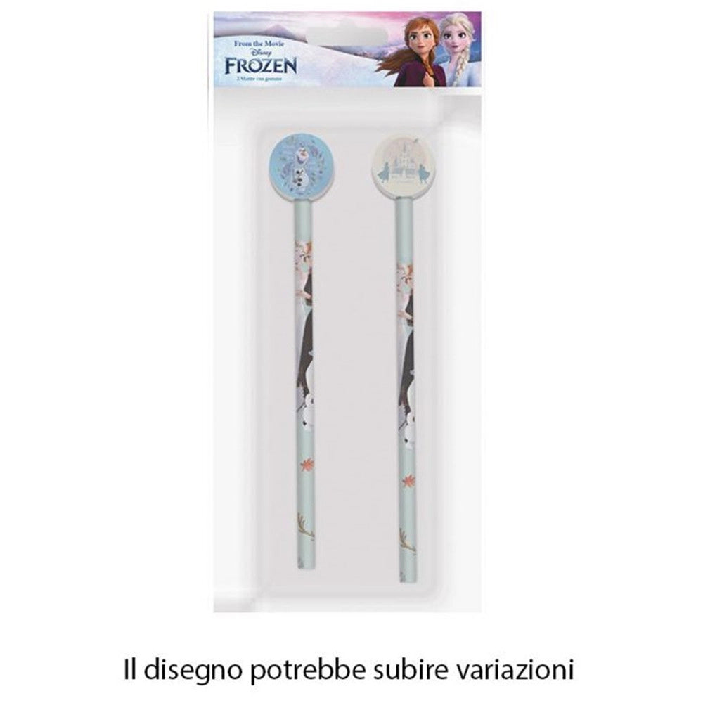 Trade Shop - Kit 2pz Matite Con Gomma Rotonda Grafica Frozen Per Disegno Scuola Bambine 960757 -