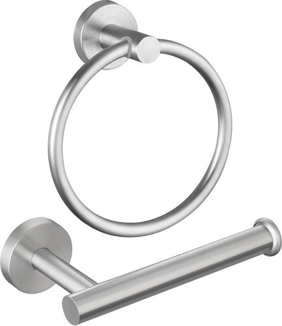 Set di accessori da bagno 2 in 1, portadoccia e portatovaglioli, acciaio inossidabile SUS304, portadoccia e portatovaglioli, accessorio da bagno robusto per uso domestico o in cucina, argento