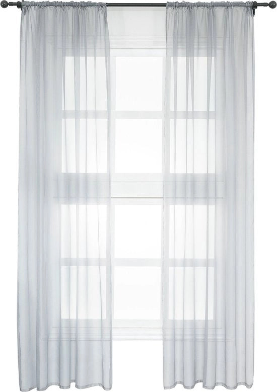 Tende - 2 Pezzi - 100% Poliestere - Tendina/Rodiglione/Vetrata - Grigio Chiaro - 140x245cm
