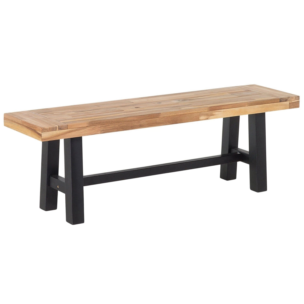 Panca da pranzo da giardino a 2 posti Sedile in legno chiaro Gambe nere Rustico Country Garden interno esterno