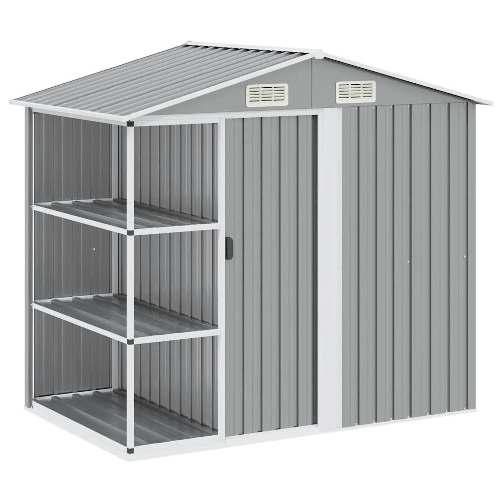 Capanno da Giardino con Scaffali Grigio 205x130x183 cm in Ferro 47103